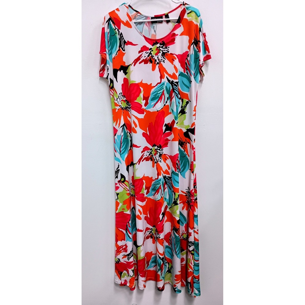 Attitudes by Renee Maxi Dress Womens XL White Floral Short Sleeve Casual Cottage
